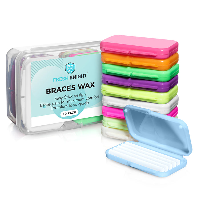 Premium Braces Wax- 10 pack Fun & Bright Colors with FREE storage case.