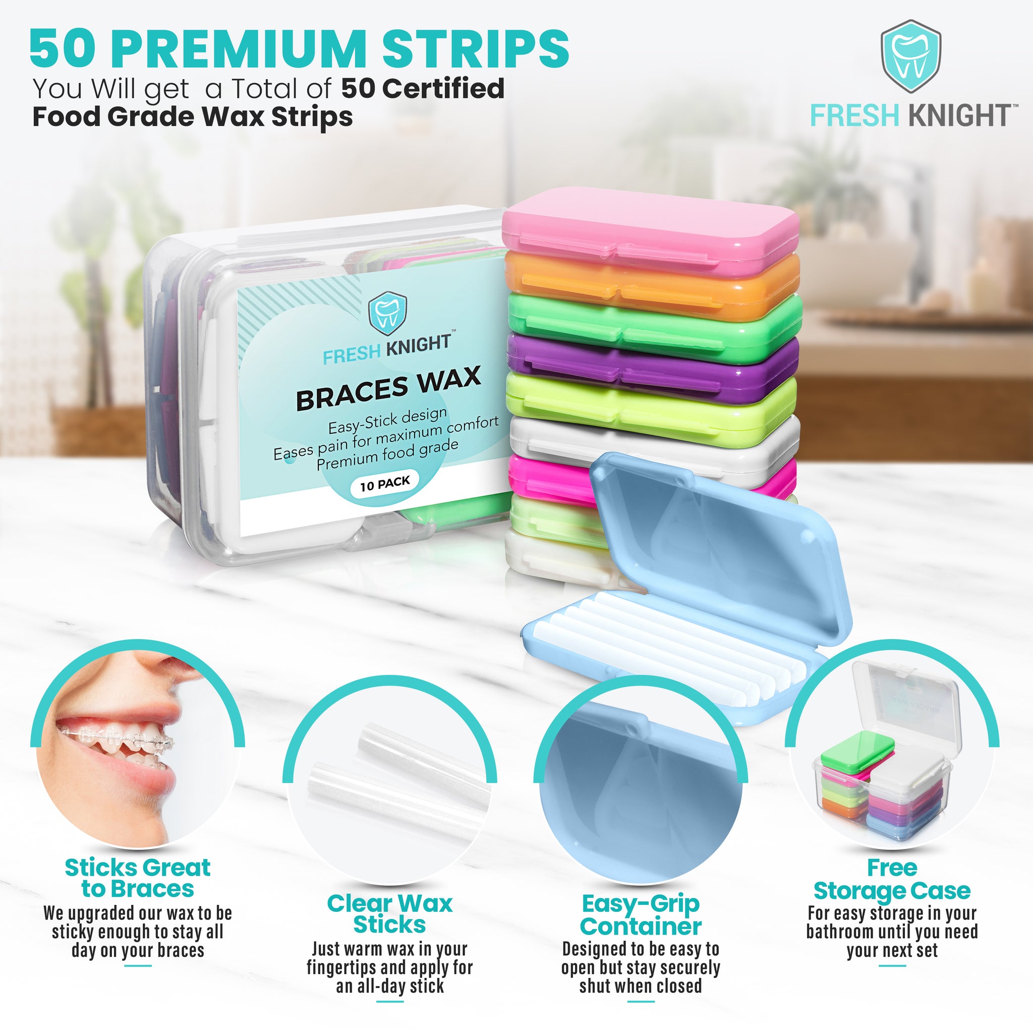 Premium Braces Wax 10 pack with FREE storage case. FreshKnight